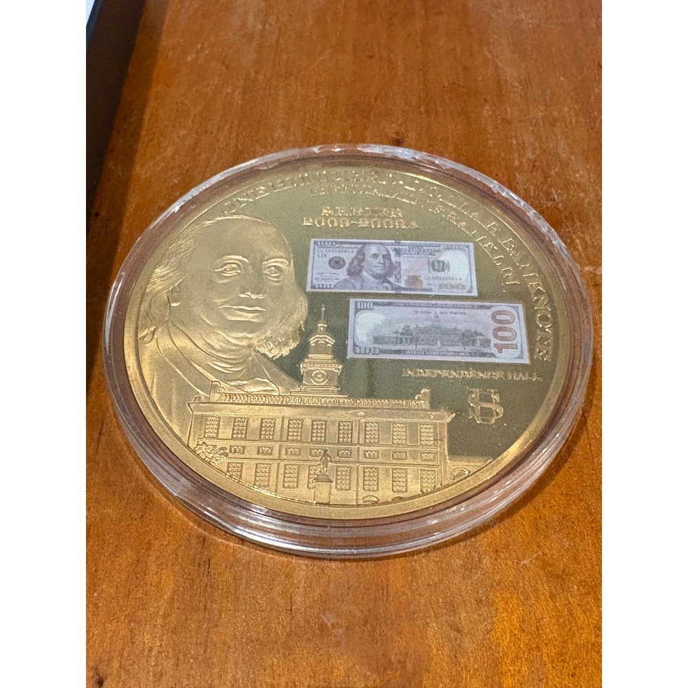 American Mint Commemorative Coin $100 Banknote Benjamin Franklin Gold Layered